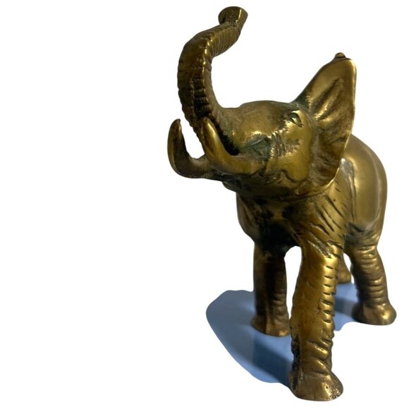 Vintage MCM Solid Brass Elephant Figurine Sculpture Trunk up Home Decor 17.4 oz - Picture 2 of 11